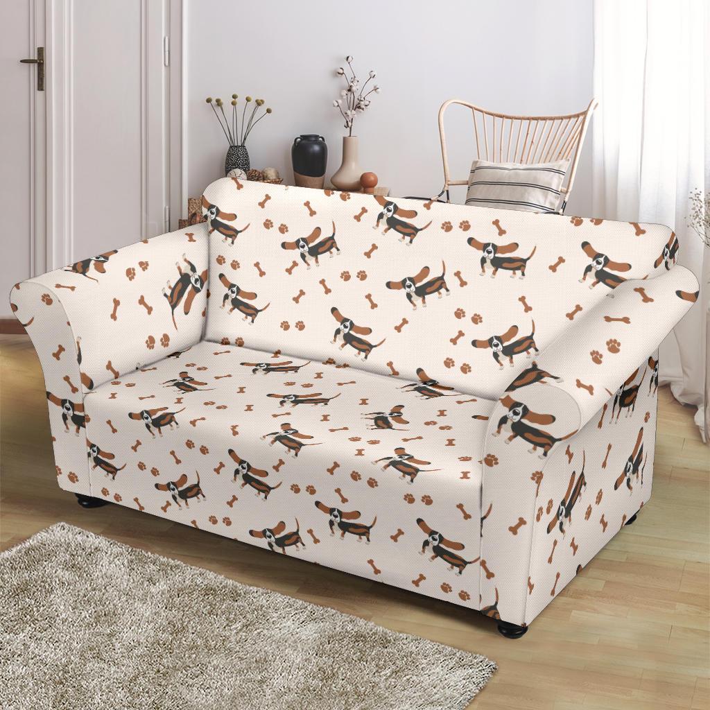 Dog Basset Hound Pattern Print Loveseat Cover-grizzshop