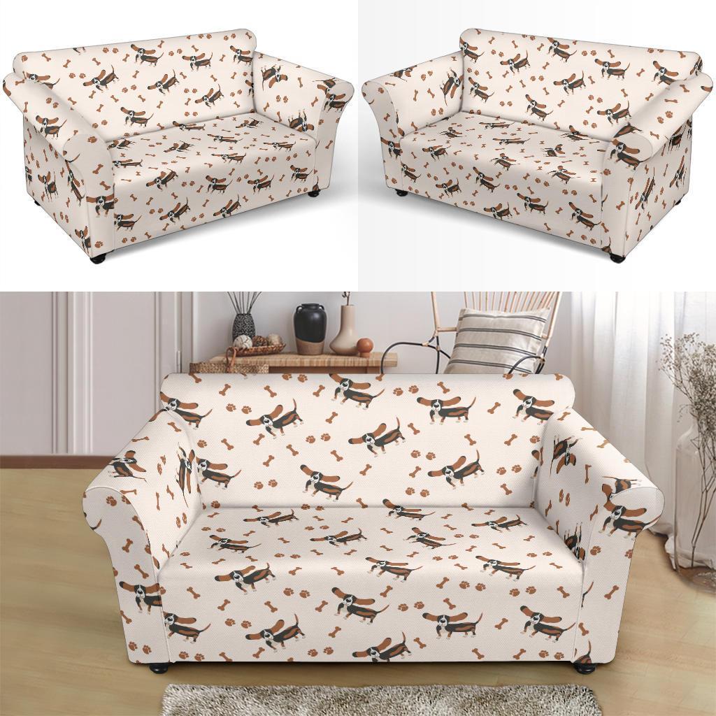 Dog Basset Hound Pattern Print Loveseat Cover-grizzshop