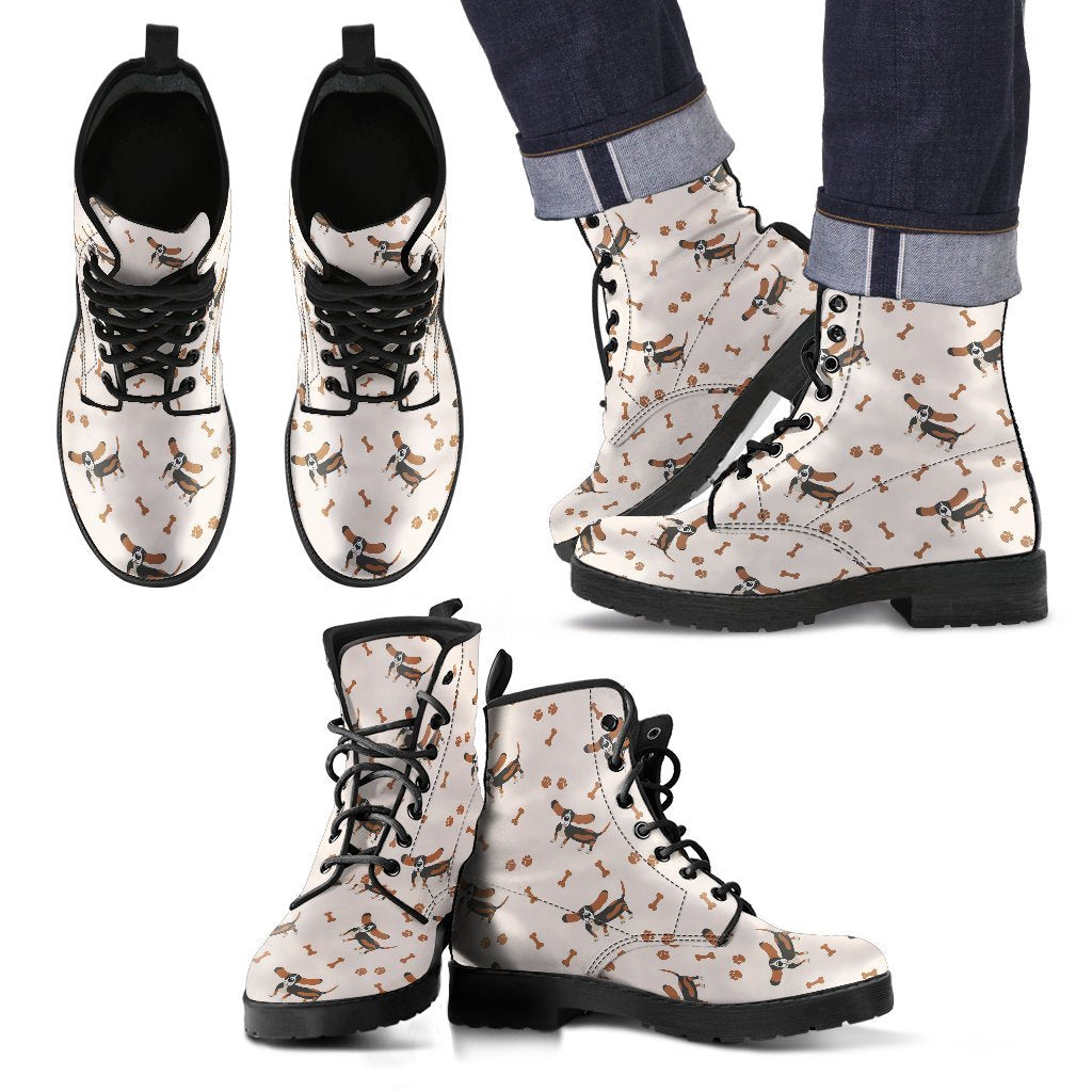 Dog Basset Hound Pattern Print Men Women Leather Boots-grizzshop