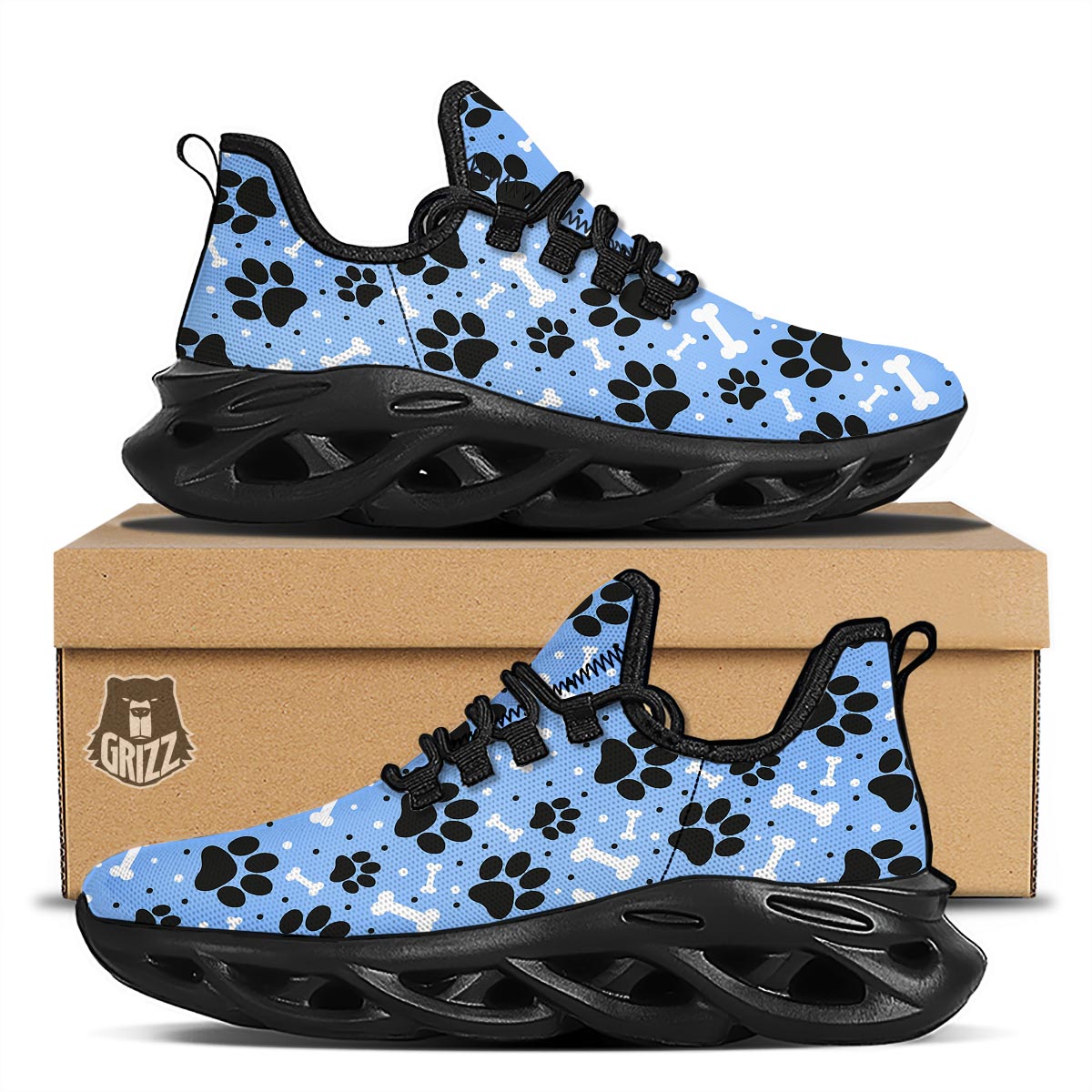 Dog Bone Paw Black Running Shoes-grizzshop