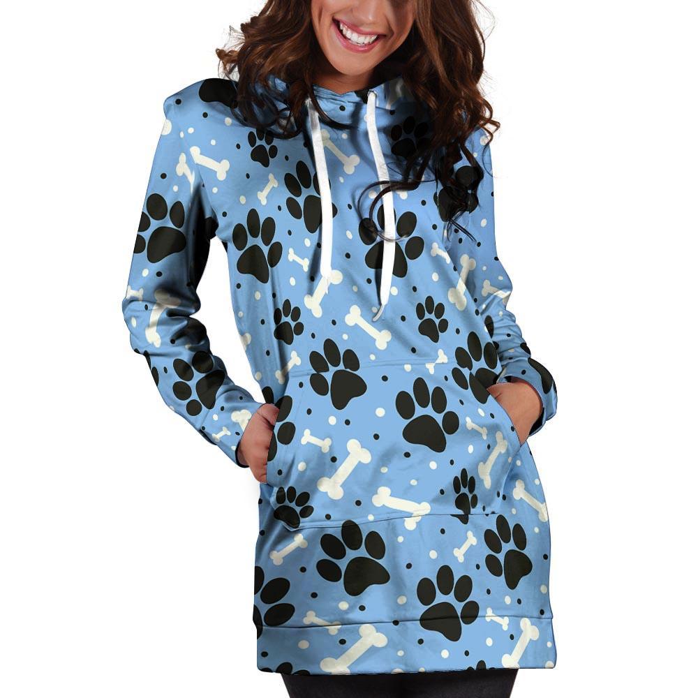 Dog Bone Paw Hoodie Dress-grizzshop