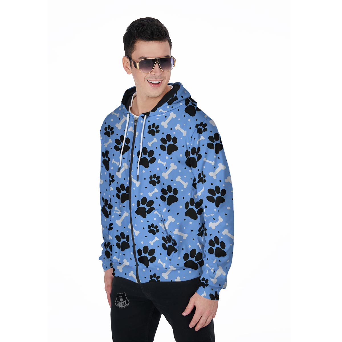 Dog Bone Paw Men's Zip Up Hoodie-grizzshop