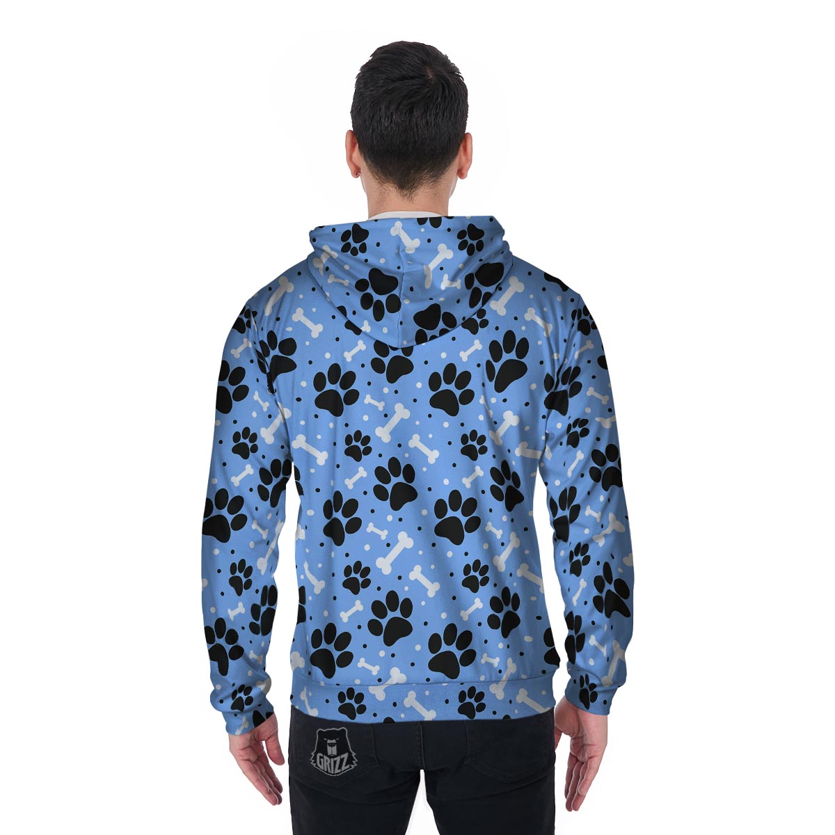 Dog Bone Paw Men's Zip Up Hoodie-grizzshop