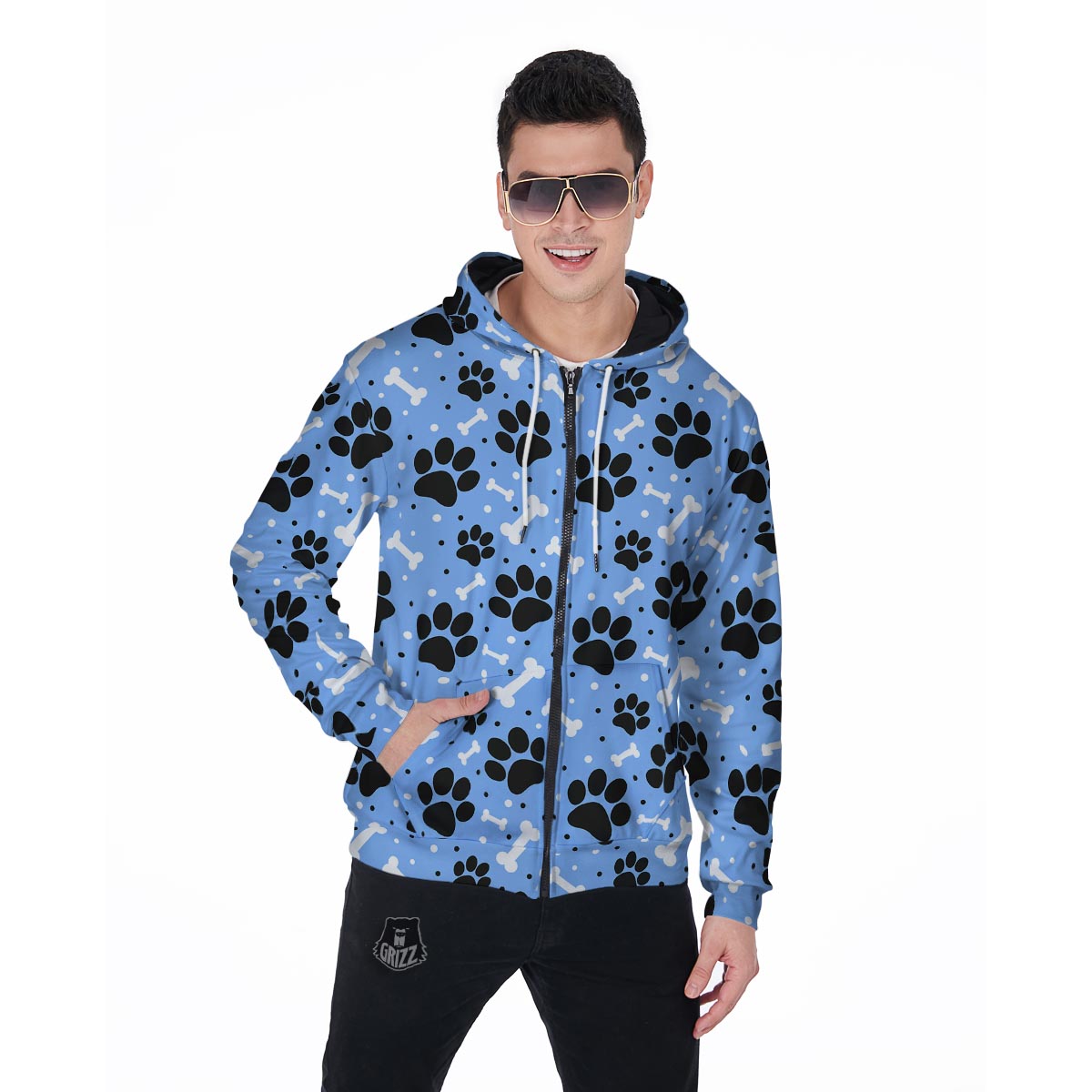 Dog Bone Paw Men's Zip Up Hoodie-grizzshop