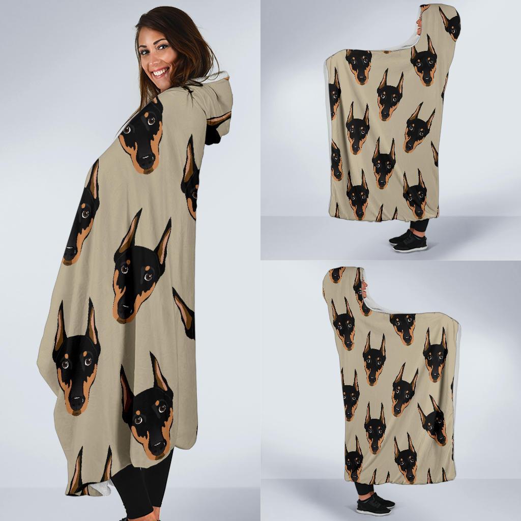 Dog Doberman Pattern Print Hooded Blanket-grizzshop