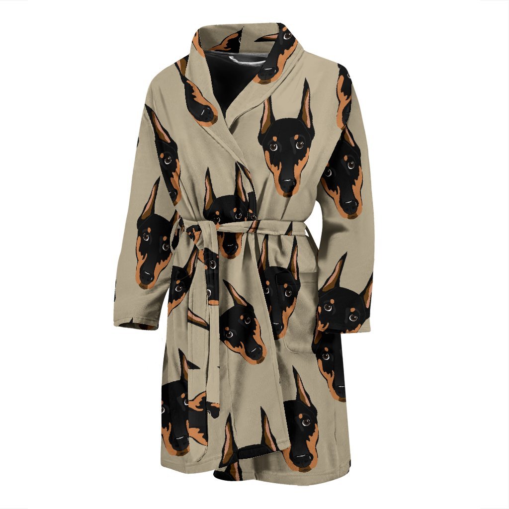 Dog Doberman Pattern Print Men Long Robe-grizzshop