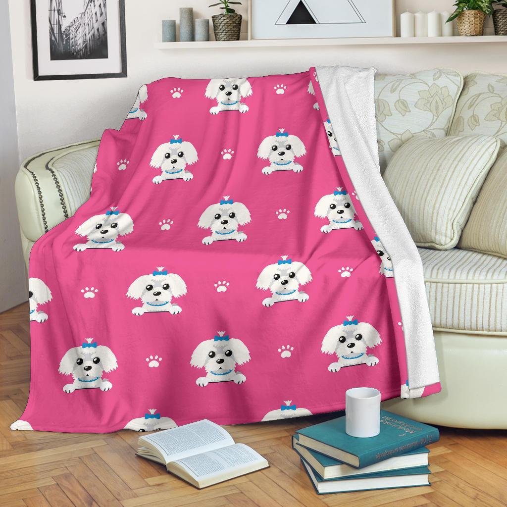 Dog Maltese Puppy Pattern Print Blanket-grizzshop