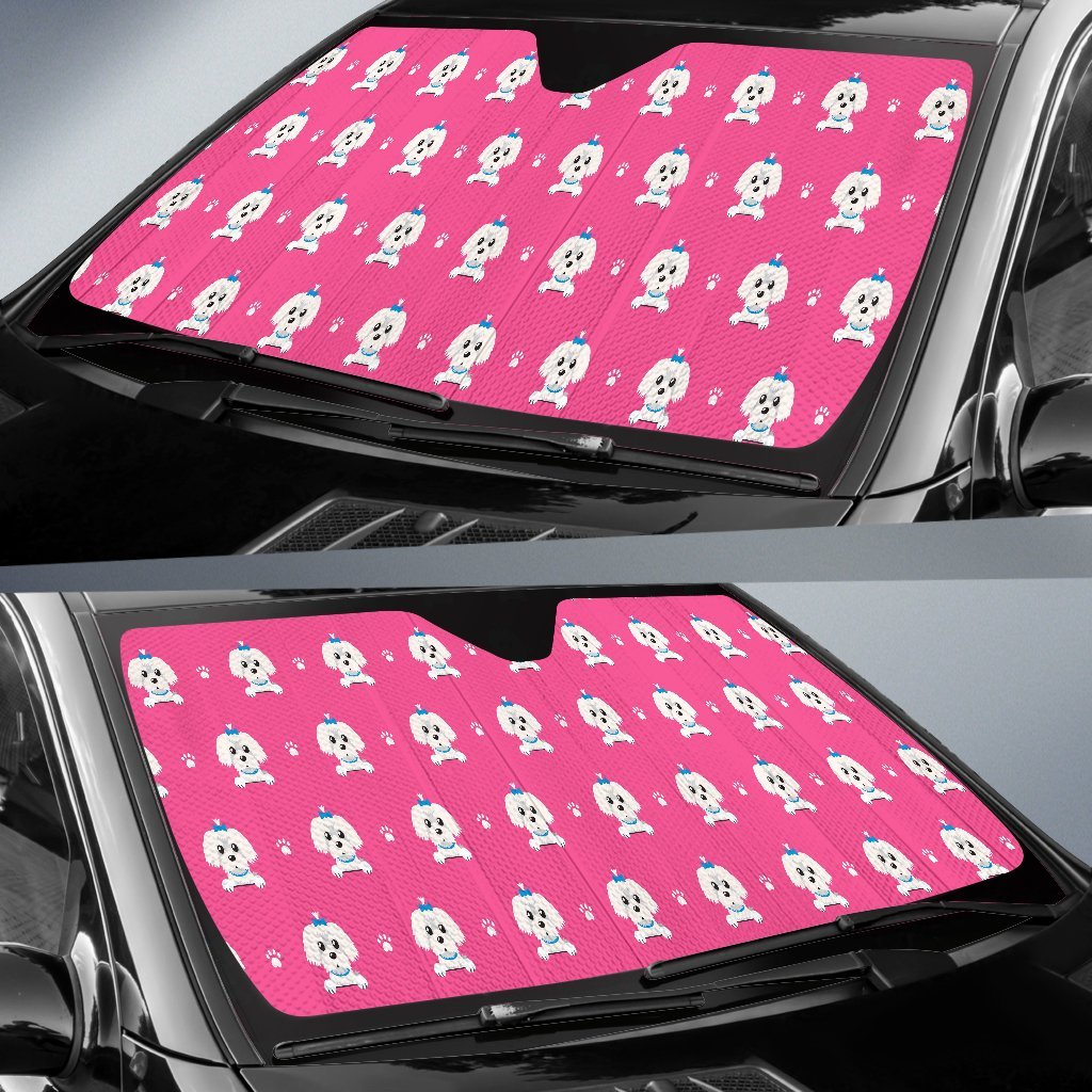 Dog Maltese Puppy Pattern Print Car Sun Shade-grizzshop