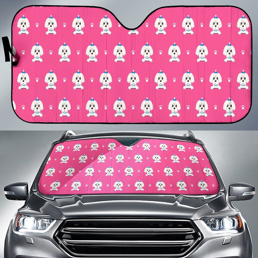 Dog Maltese Puppy Pattern Print Car Sun Shade-grizzshop