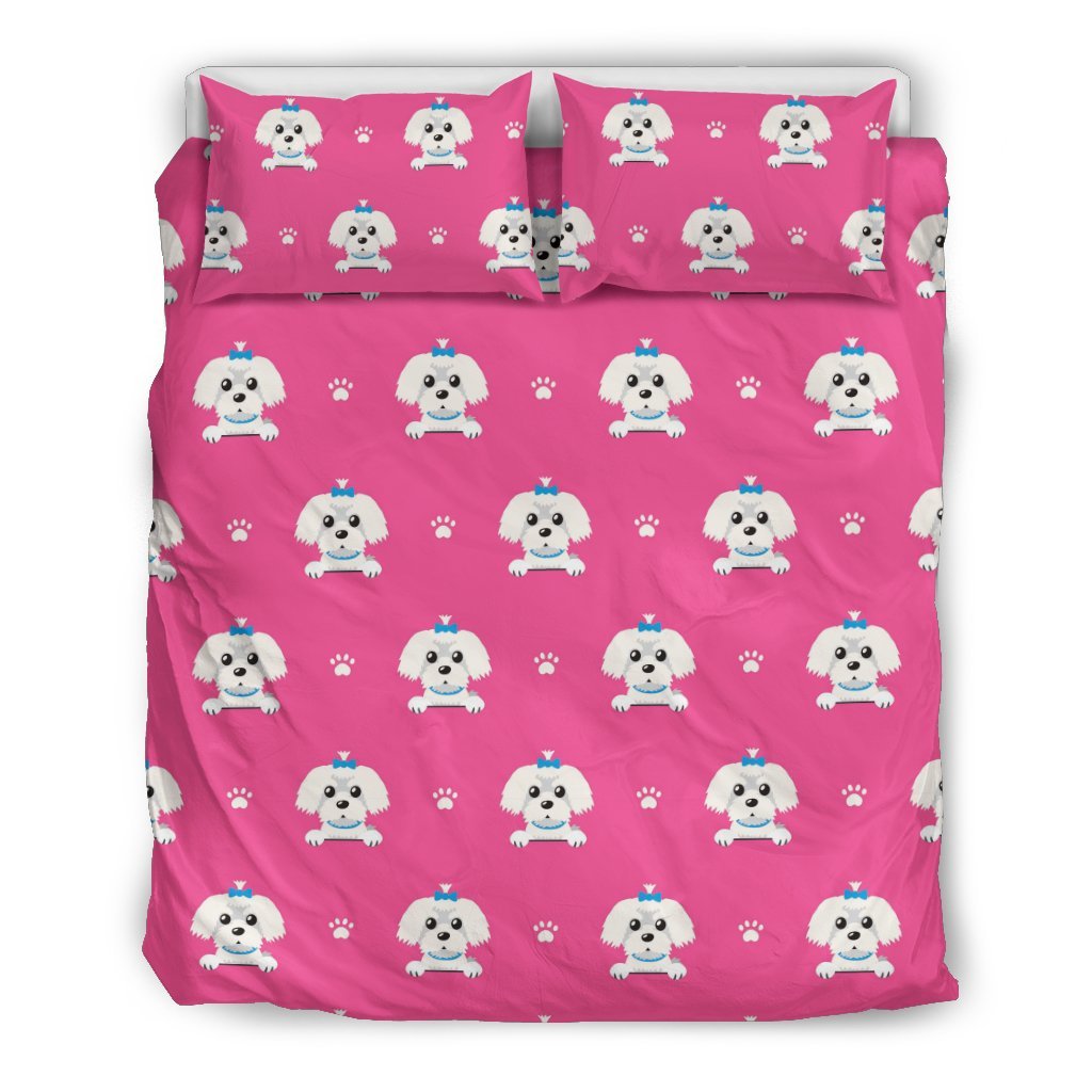 Dog Maltese Puppy Pattern Print Duvet Cover Bedding Set-grizzshop