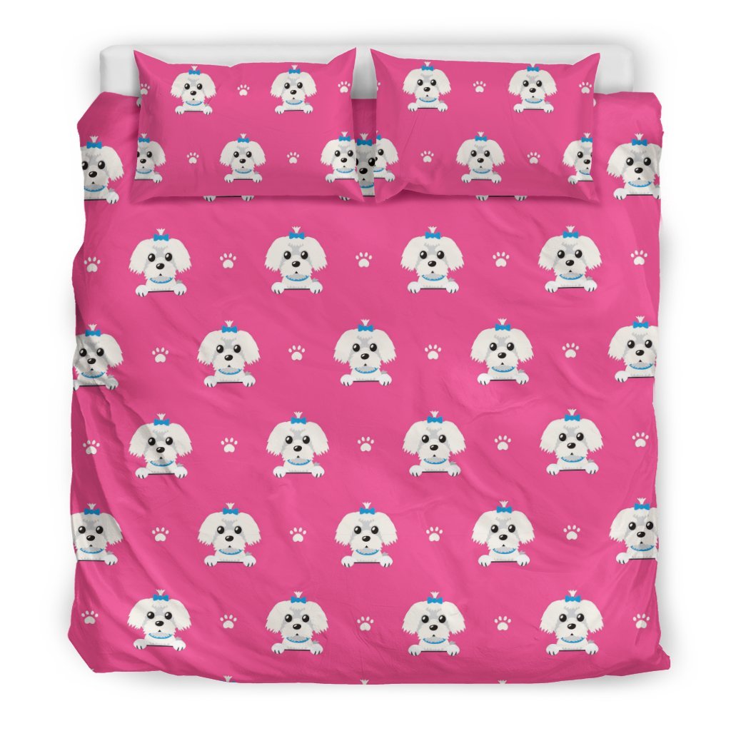 Dog Maltese Puppy Pattern Print Duvet Cover Bedding Set-grizzshop