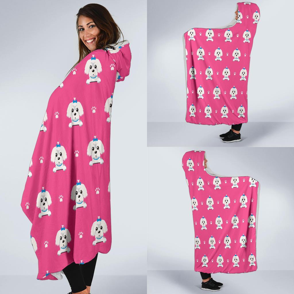 Dog Maltese Puppy Pattern Print Hooded Blanket-grizzshop