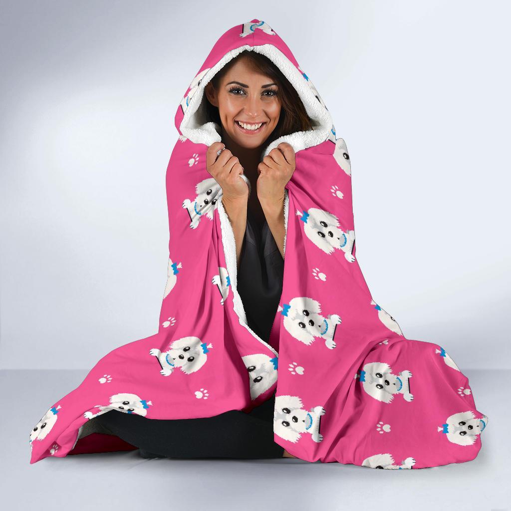 Dog Maltese Puppy Pattern Print Hooded Blanket-grizzshop