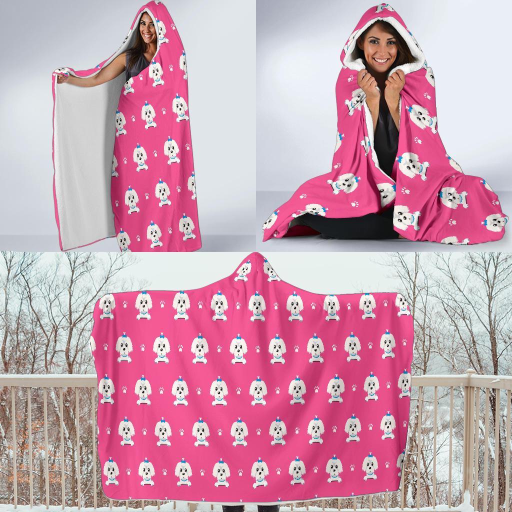 Dog Maltese Puppy Pattern Print Hooded Blanket-grizzshop