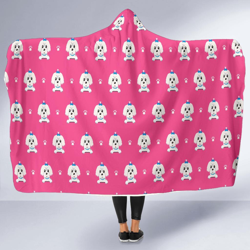 Dog Maltese Puppy Pattern Print Hooded Blanket-grizzshop