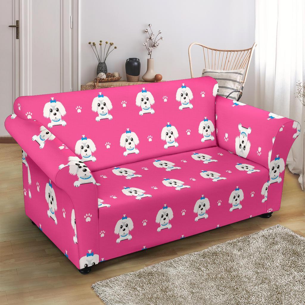 Dog Maltese Puppy Pattern Print Loveseat Cover-grizzshop