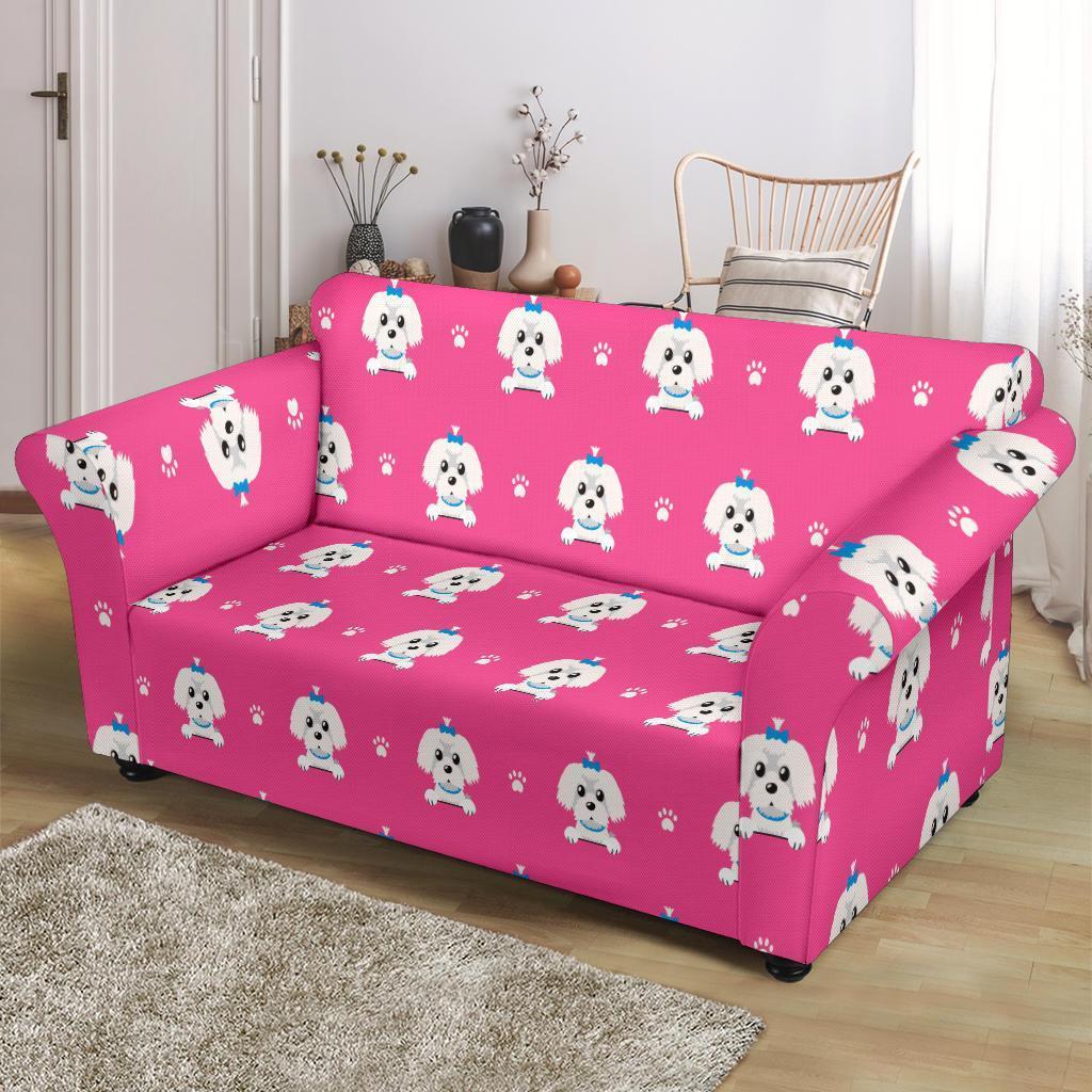 Dog Maltese Puppy Pattern Print Loveseat Cover-grizzshop