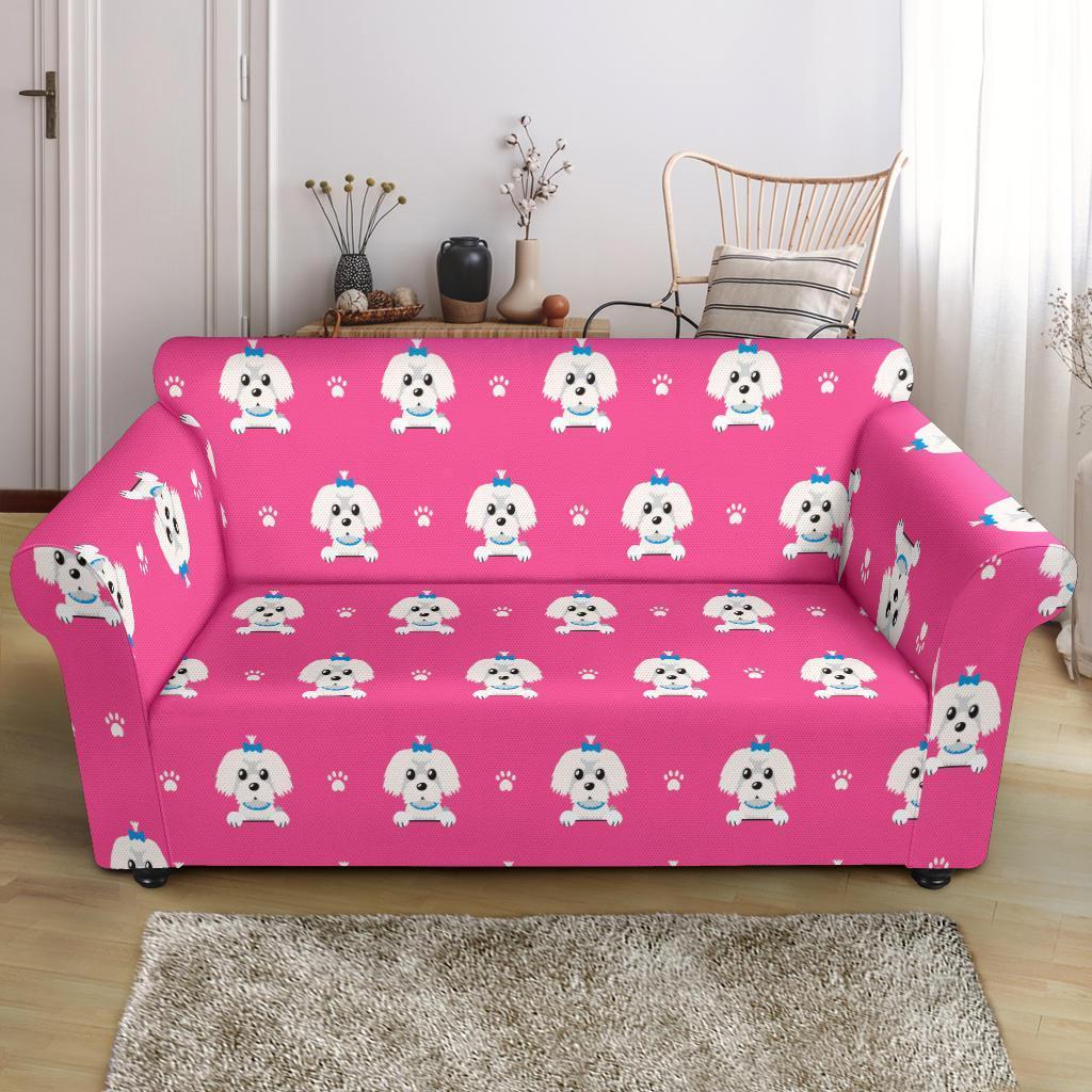 Dog Maltese Puppy Pattern Print Loveseat Cover-grizzshop