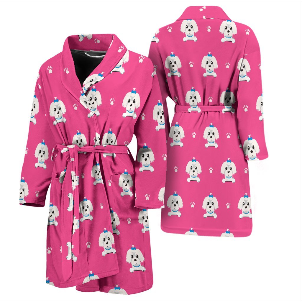 Dog Maltese Puppy Pattern Print Men Long Robe-grizzshop