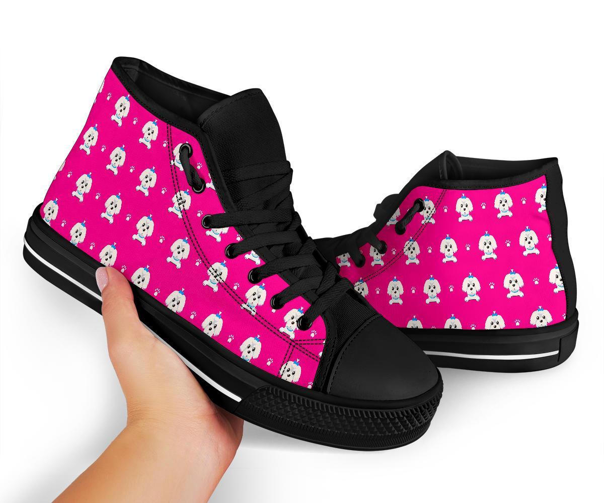 Dog Maltese Puppy Pattern Print Men Women's High Top Shoes-grizzshop