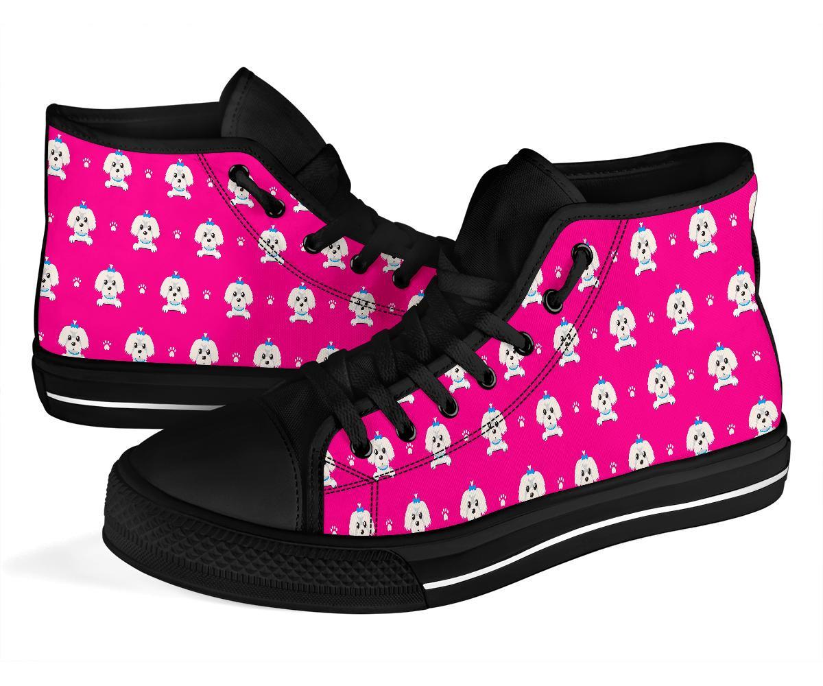 Dog Maltese Puppy Pattern Print Men Women's High Top Shoes-grizzshop