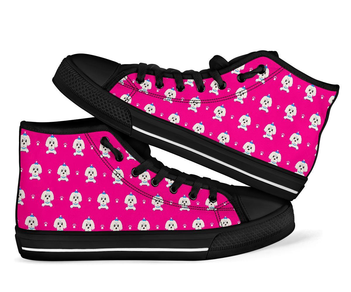 Dog Maltese Puppy Pattern Print Men Women's High Top Shoes-grizzshop