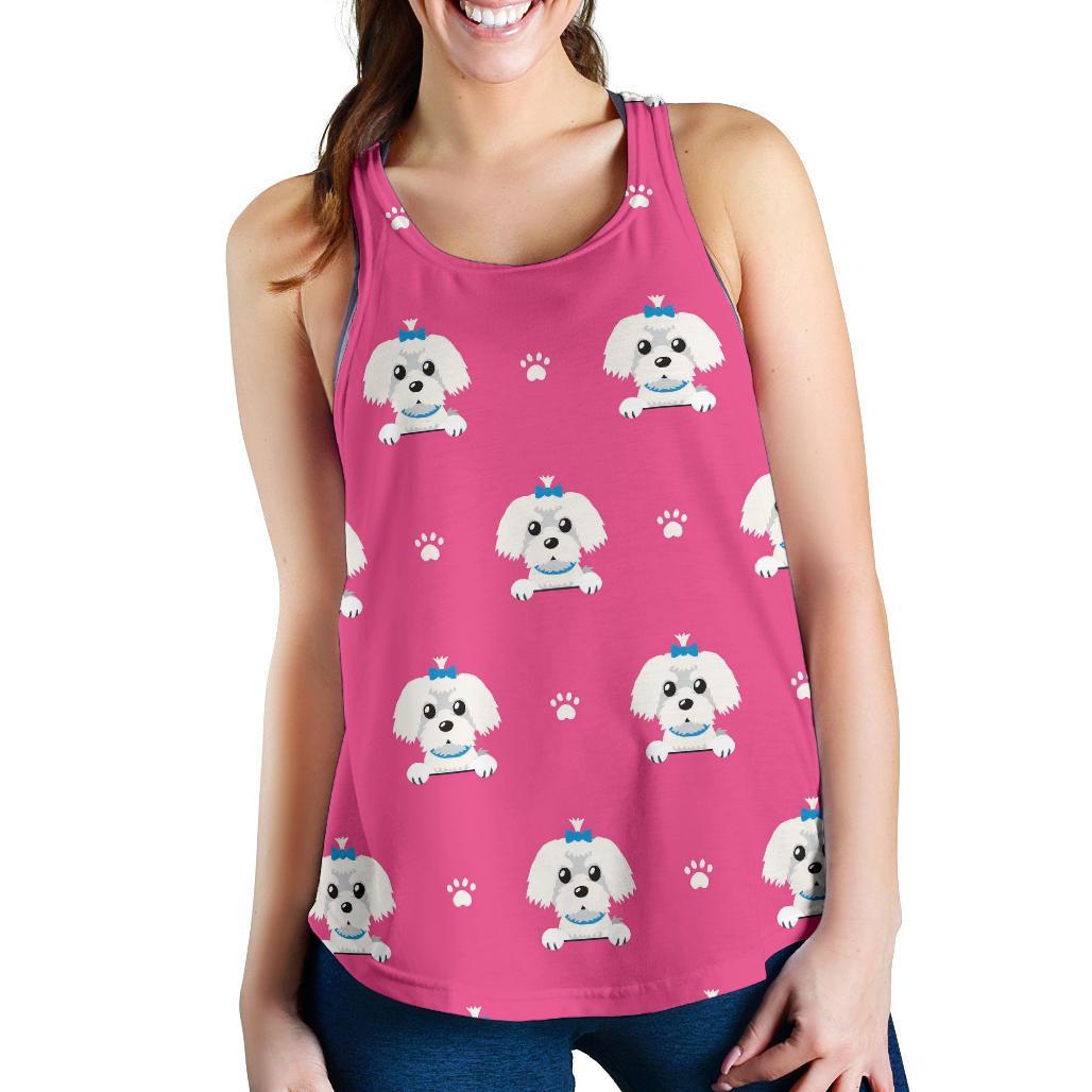 Dog Maltese Puppy Pattern Print Racerback Tank Tops-grizzshop