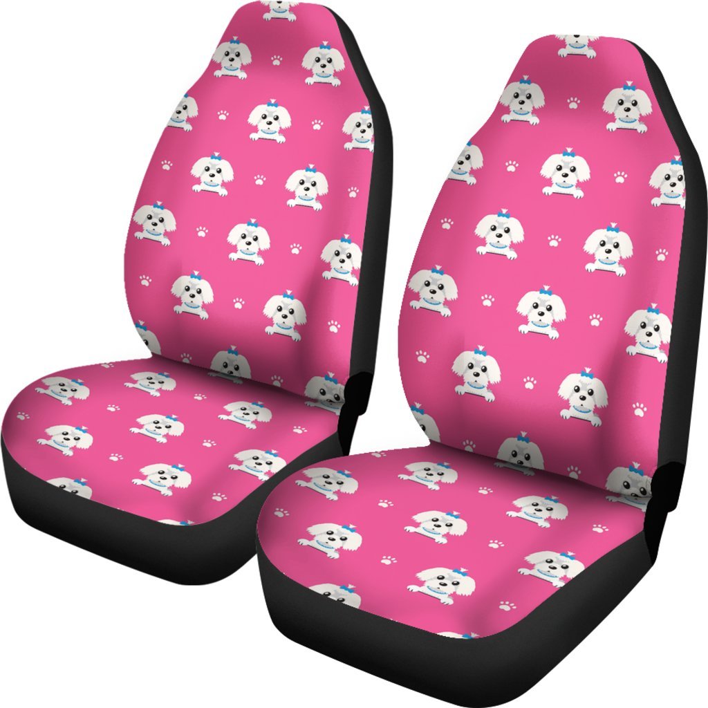 Dog Maltese Puppy Pattern Print Universal Fit Car Seat Cover-grizzshop