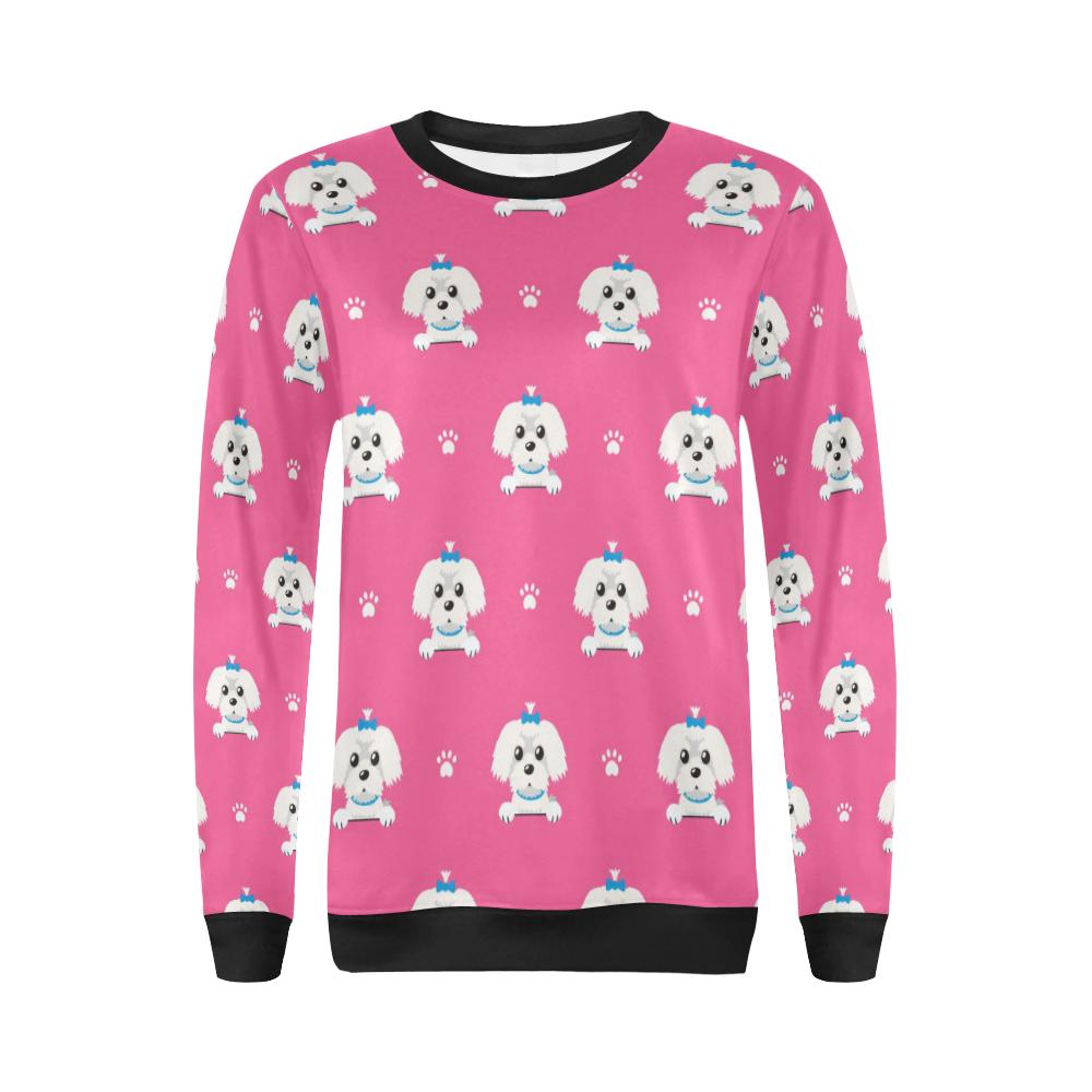 Dog Maltese Puppy Pattern Print Women Crewneck Sweatshirt-grizzshop