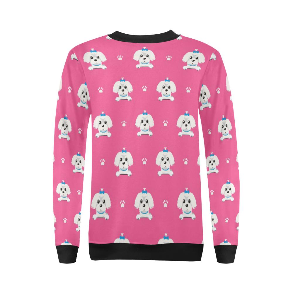 Dog Maltese Puppy Pattern Print Women Crewneck Sweatshirt-grizzshop