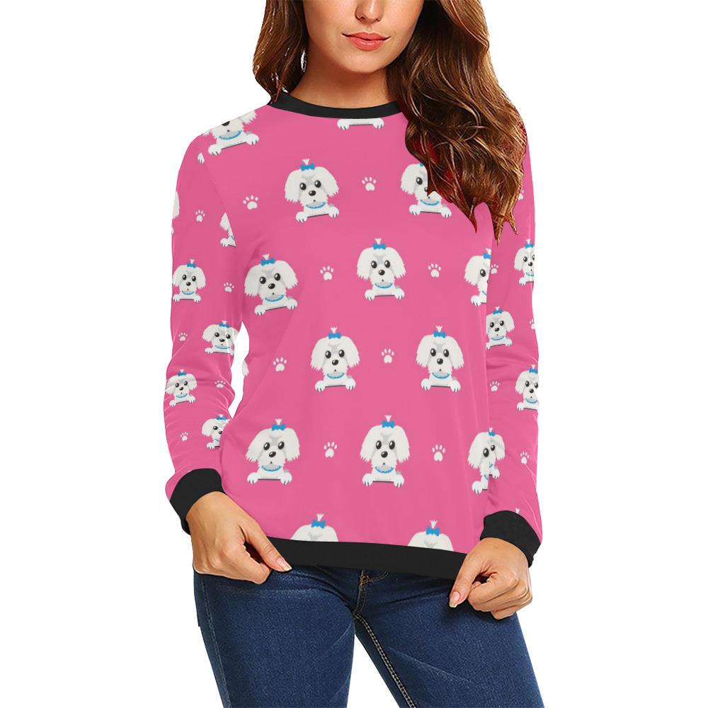 Dog Maltese Puppy Pattern Print Women Crewneck Sweatshirt-grizzshop