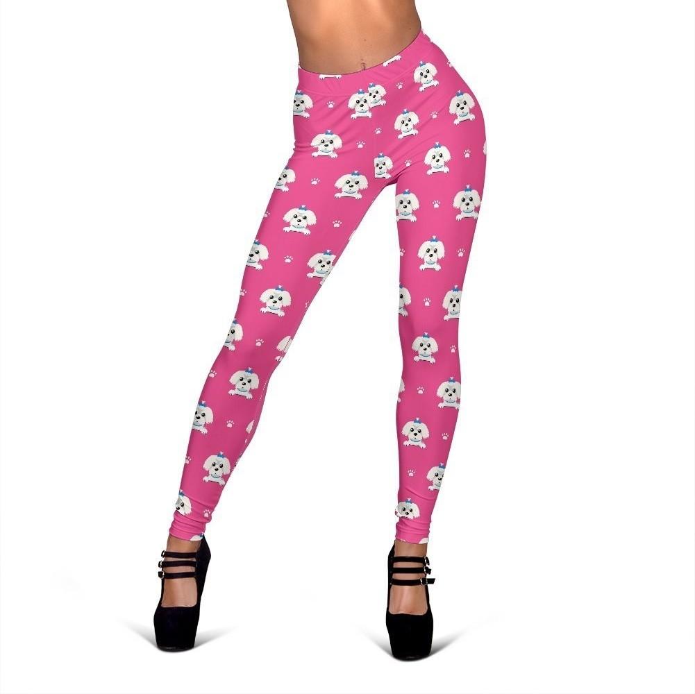 Dog Maltese Puppy Pattern Print Women Leggings-grizzshop