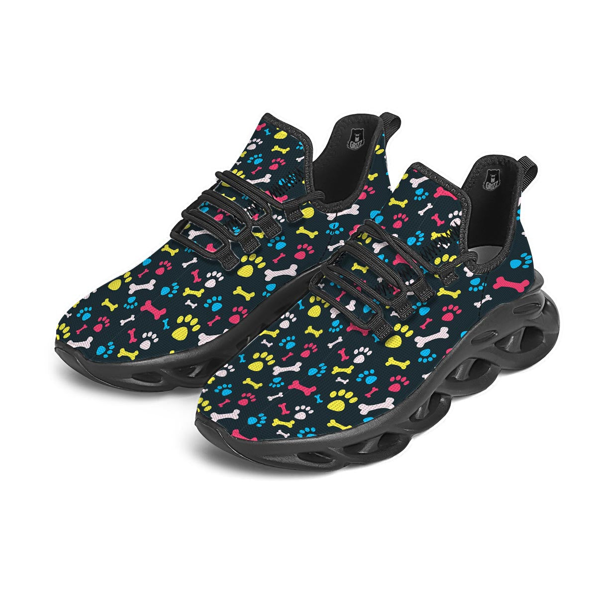 Dog Paw Print Black Running Shoes-grizzshop