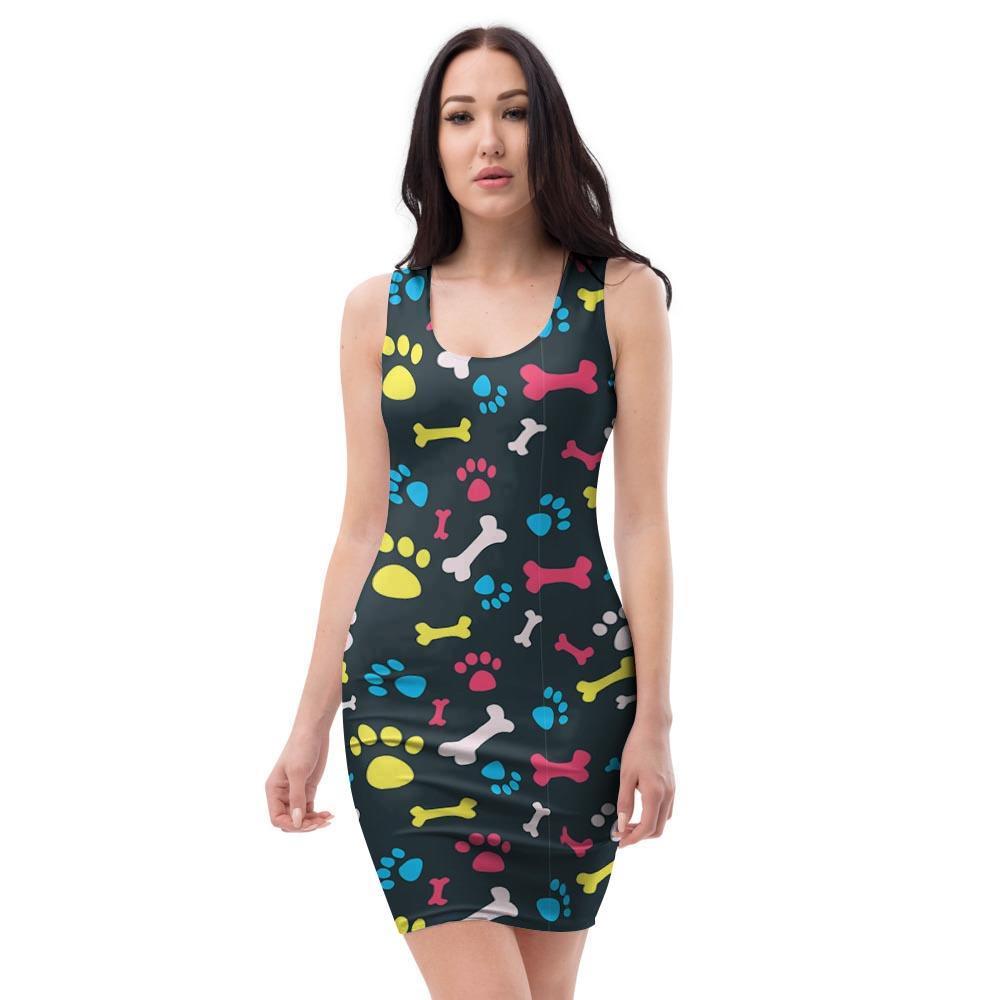 Dog Paw Print Bodycon Dress-grizzshop