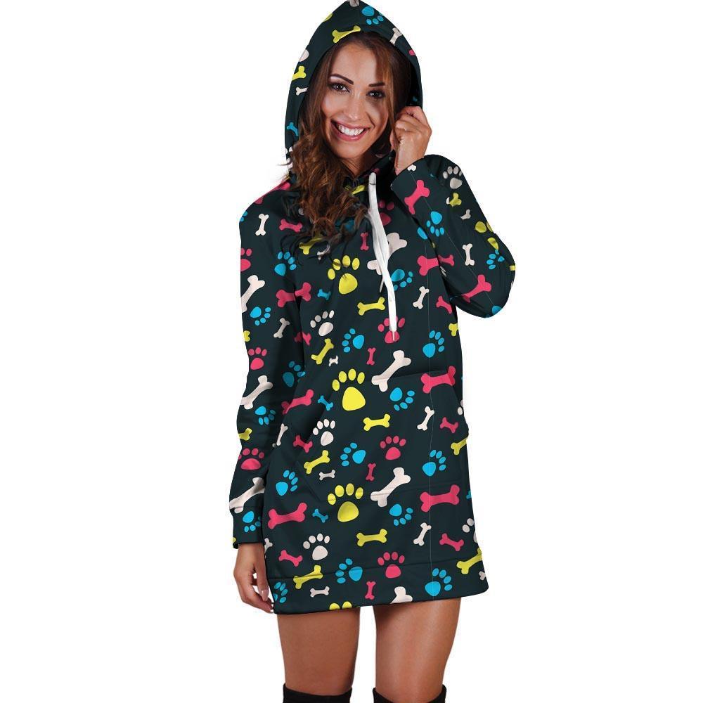 Dog Paw Print Hoodie Dress-grizzshop