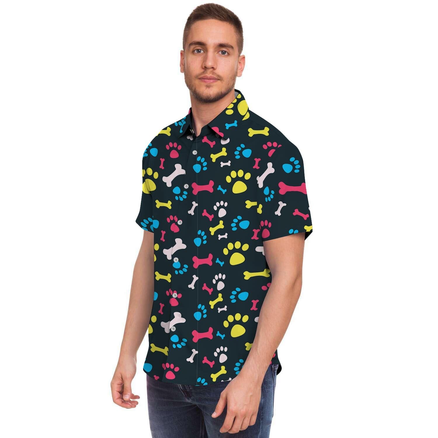 Dog Paw Print Men's Short Sleeve Shirt-grizzshop