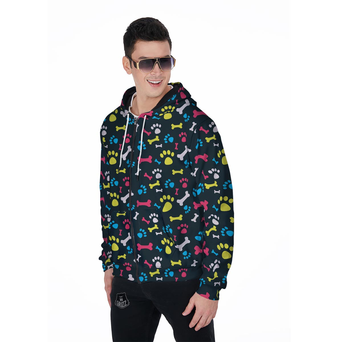 Dog Paw Print Men's Zip Up Hoodie-grizzshop