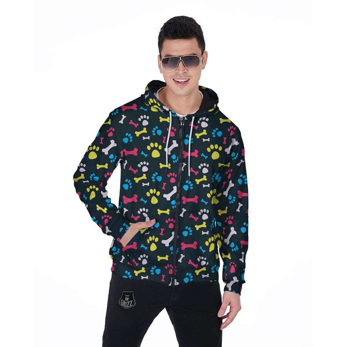Dog Paw Print Men's Zip Up Hoodie-grizzshop
