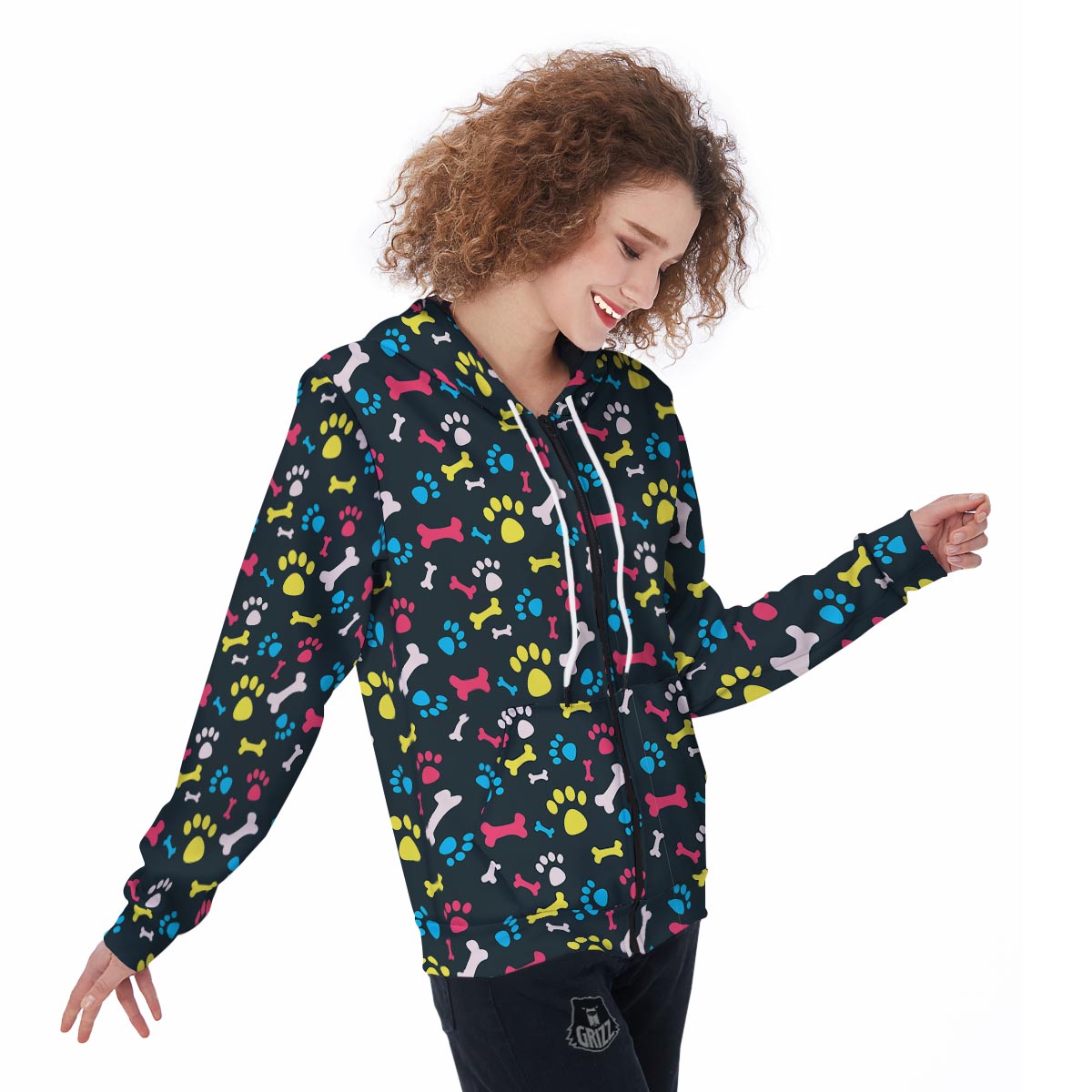 Dog Paw Print Women's Zip Up Hoodie-grizzshop