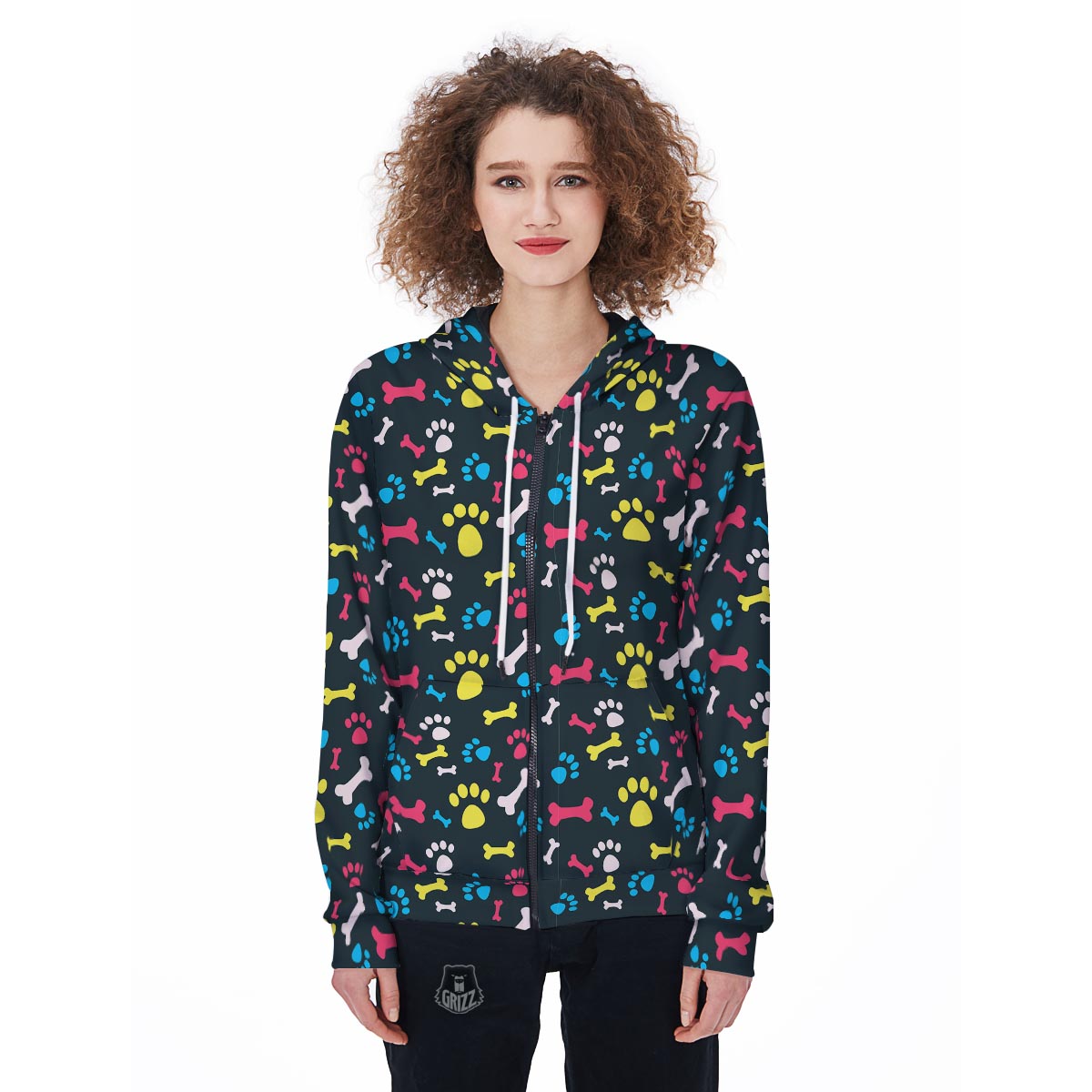 Dog Paw Print Women's Zip Up Hoodie-grizzshop