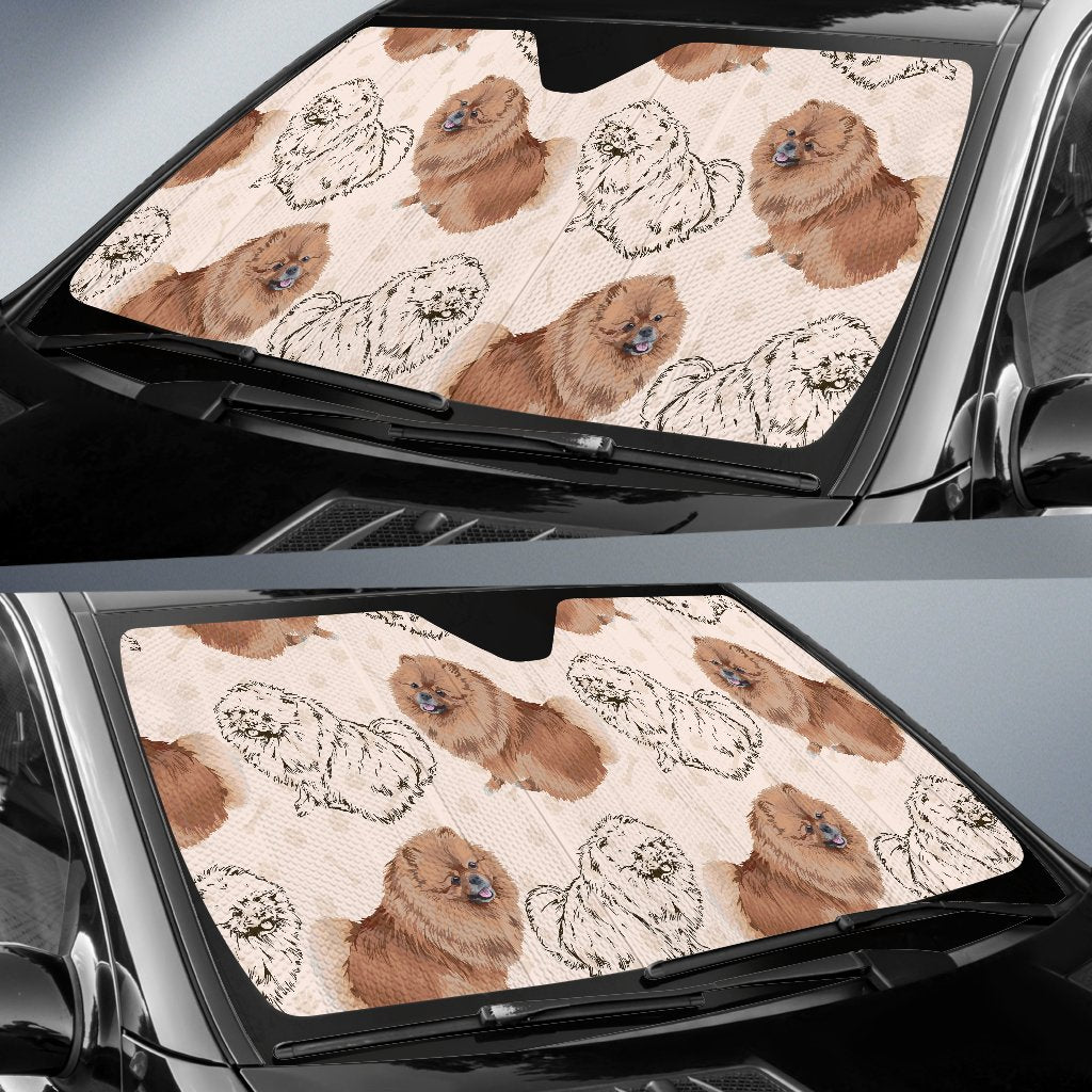 Dog Pomeranian Pattern Print Car Sun Shade-grizzshop
