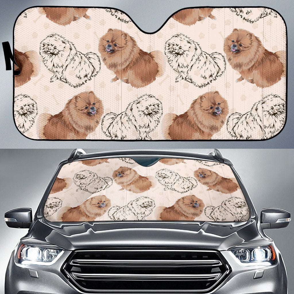 Dog Pomeranian Pattern Print Car Sun Shade-grizzshop