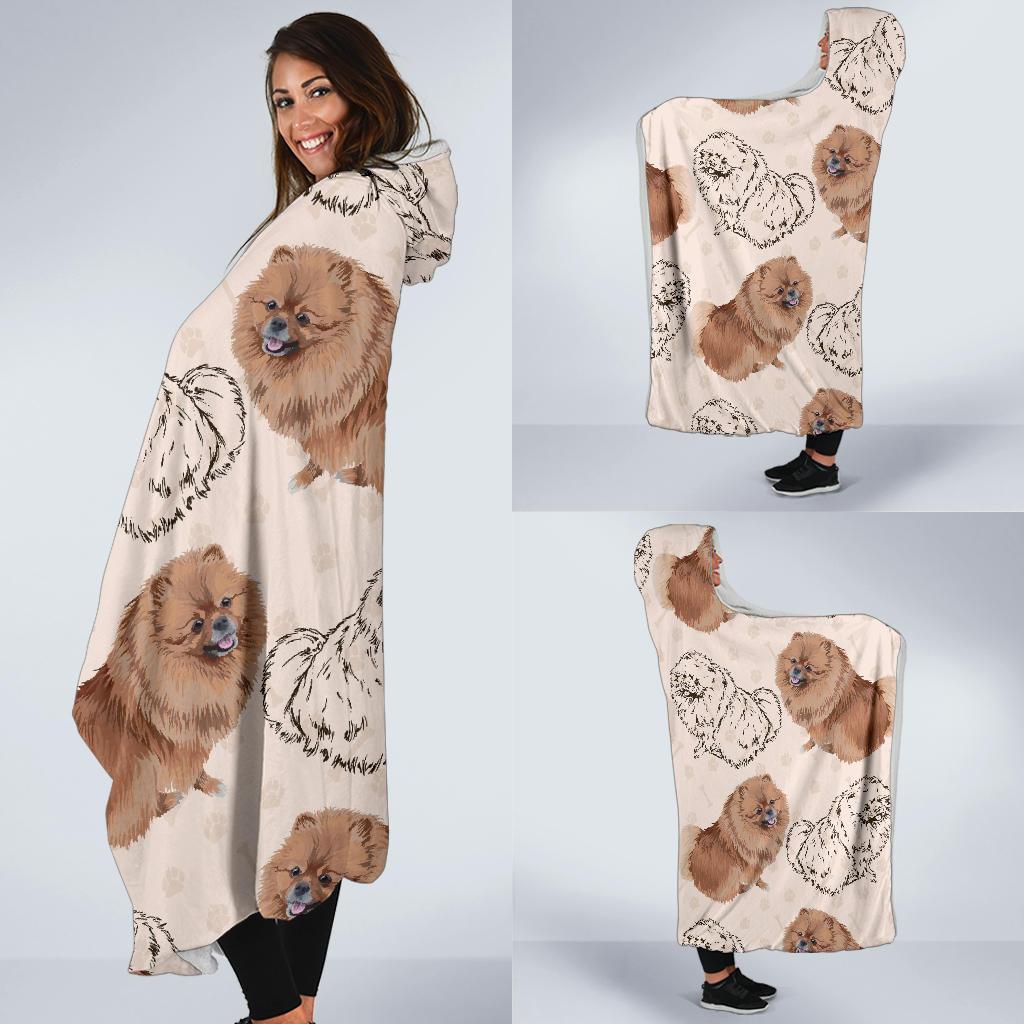 Dog Pomeranian Pattern Print Hooded Blanket-grizzshop