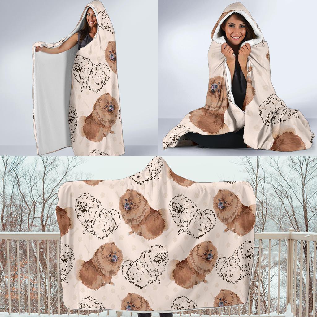 Dog Pomeranian Pattern Print Hooded Blanket-grizzshop