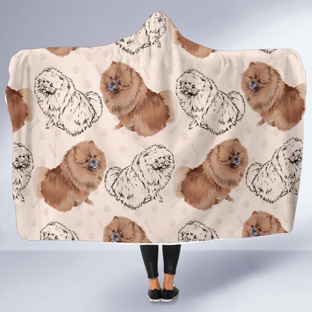 Dog Pomeranian Pattern Print Hooded Blanket-grizzshop