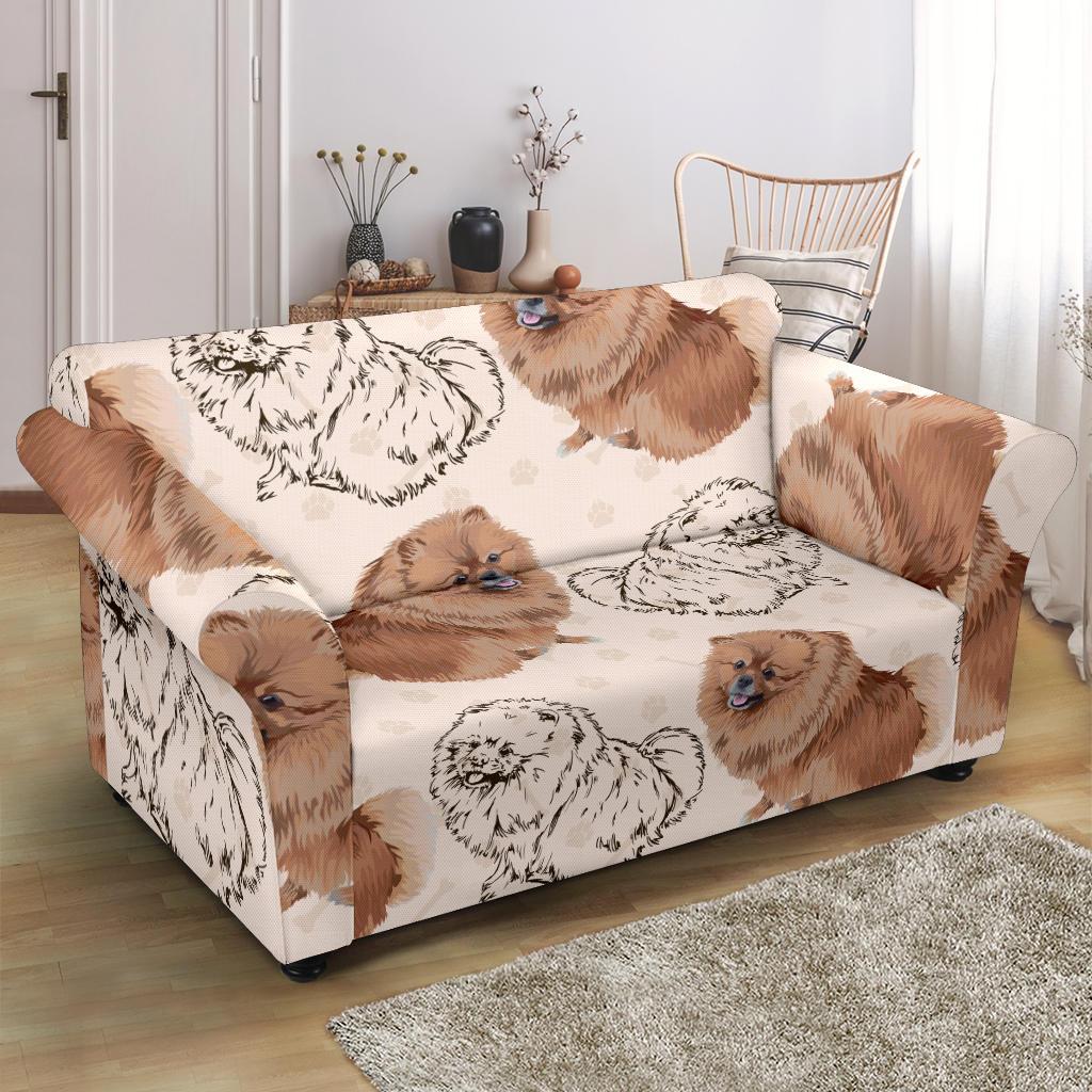 Dog Pomeranian Pattern Print Loveseat Cover-grizzshop