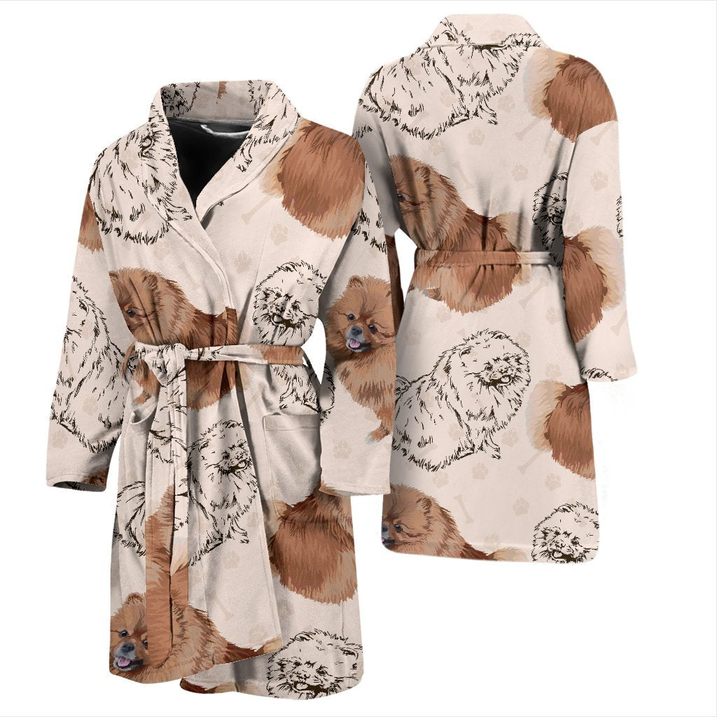 Dog Pomeranian Pattern Print Men Long Robe-grizzshop