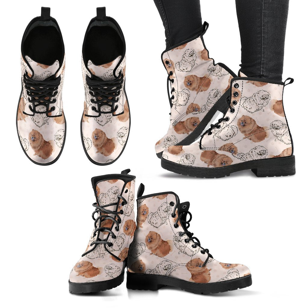 Dog Pomeranian Pattern Print Men Women Leather Boots-grizzshop