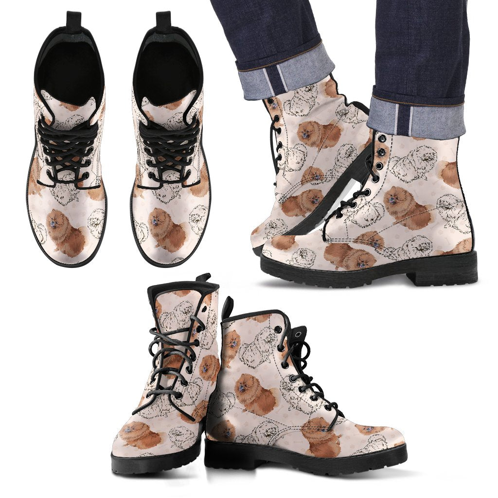 Dog Pomeranian Pattern Print Men Women Leather Boots-grizzshop