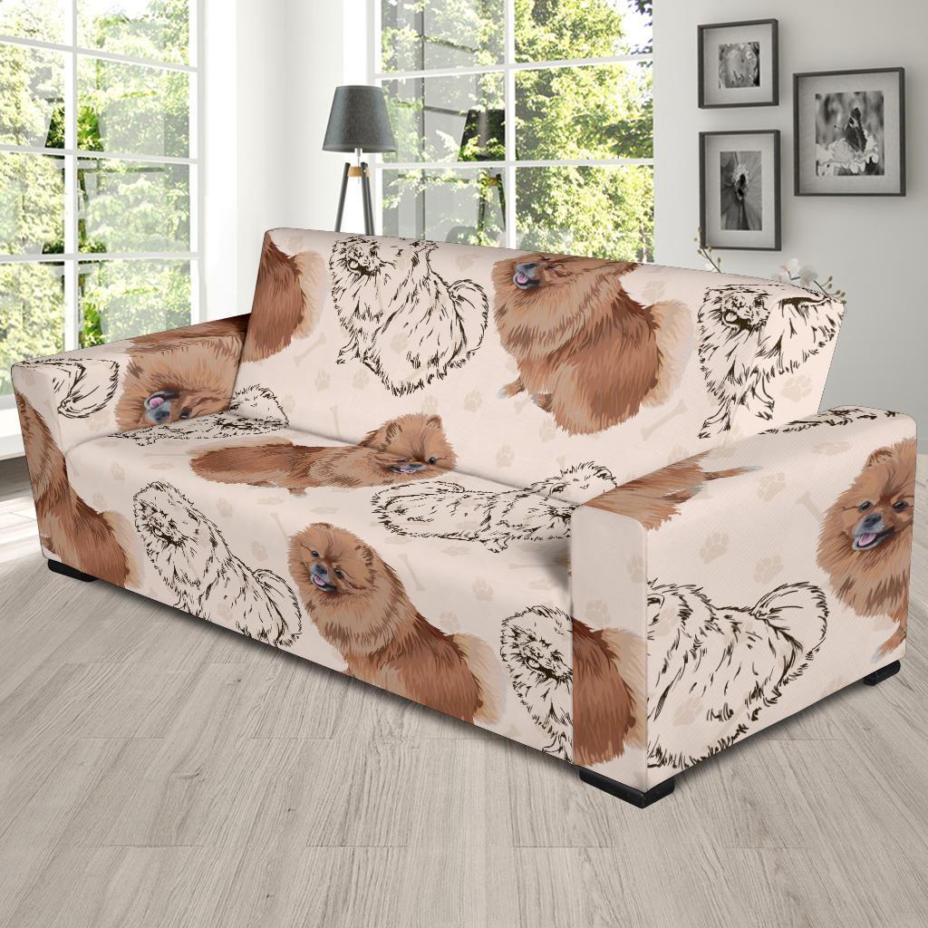 Dog Pomeranian Pattern Print Sofa Covers-grizzshop